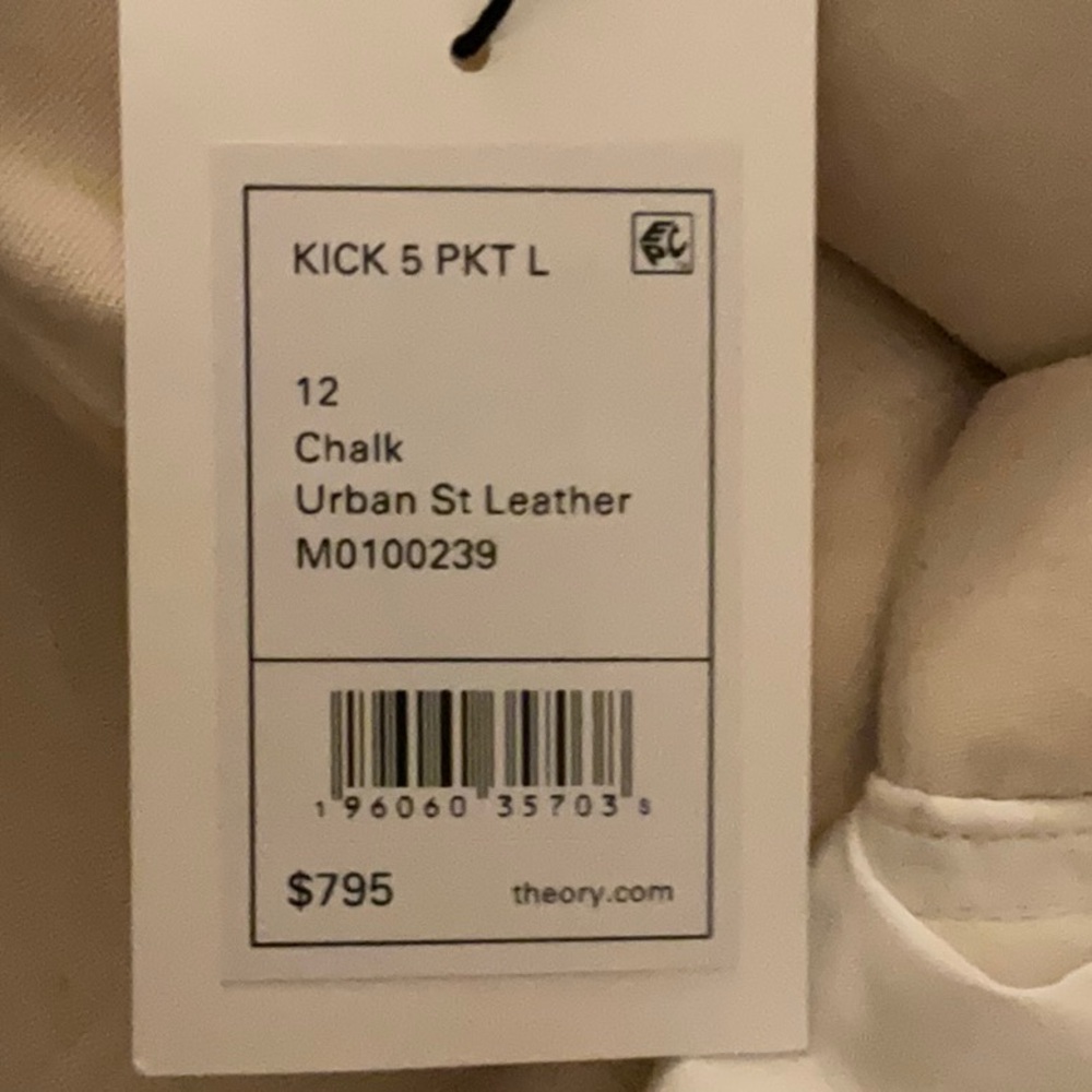 THEORY Lambskin leather KICK FLARE CROPPED PANTS size 12 color chalk - Picture 2 of 10